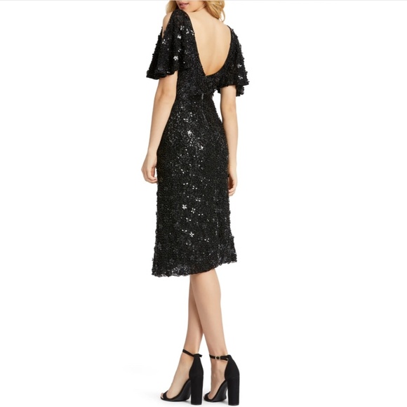 NEW $498 Mac Duggal [ 8 ]‎ Cold Shoulder Sequin Sheath Dress in Black - Picture 15 of 15